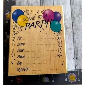 Hero Arts Super Party Invitation S481 Balloons RSVP Rubber Stamp Wood #A3